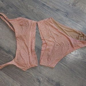Aerie large two piece bikini high cut cheeky tan and pink